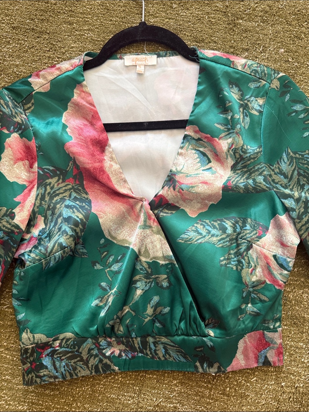 Green Floral Wrap Crop Top
